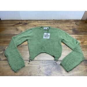 The Ragged Priest Mystery Lime Green Fuzzy Knit Crop Top Sweater NWT